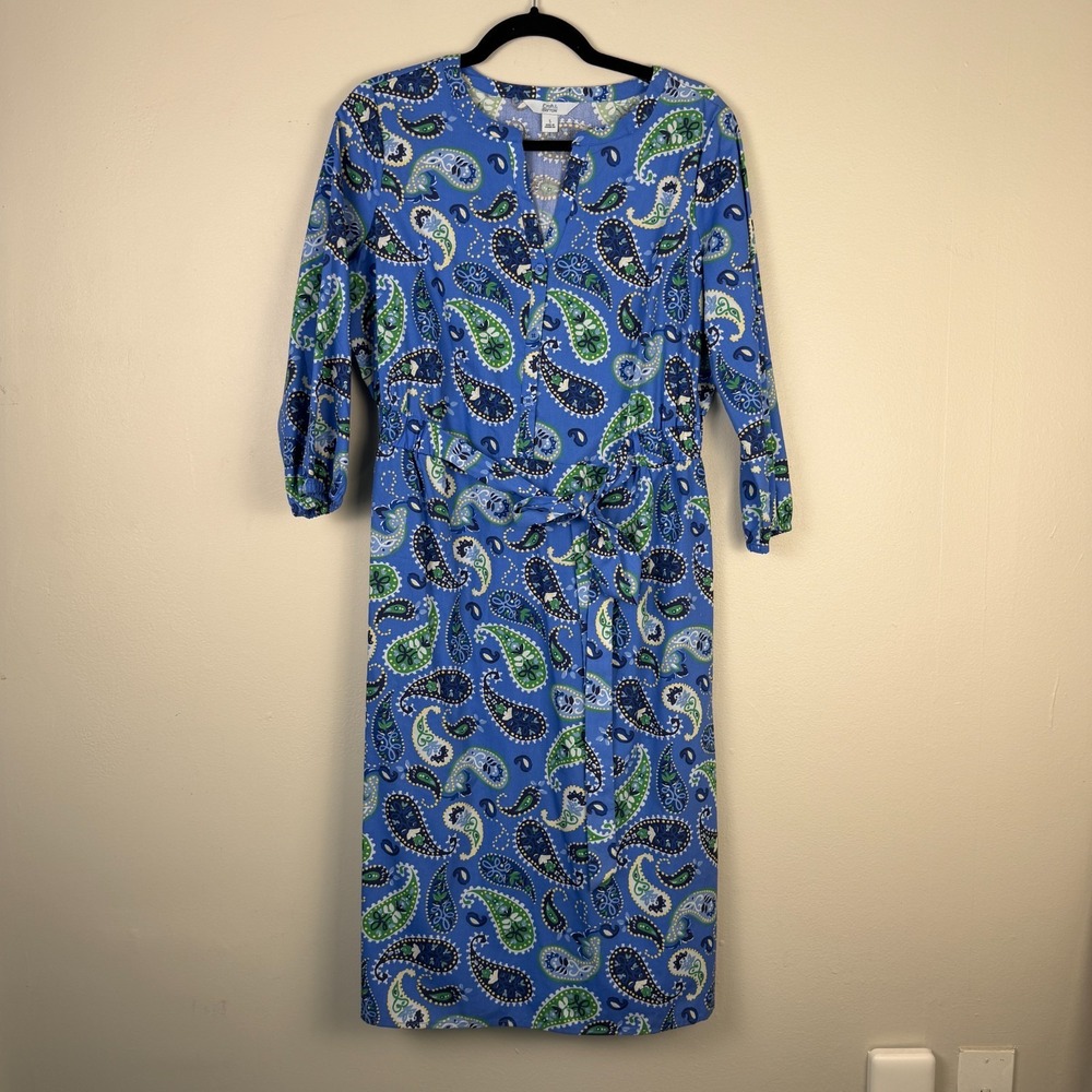 Croft & Barrow Shirt Dress Women Small Blue Paisley Print Tie Waist Button Front